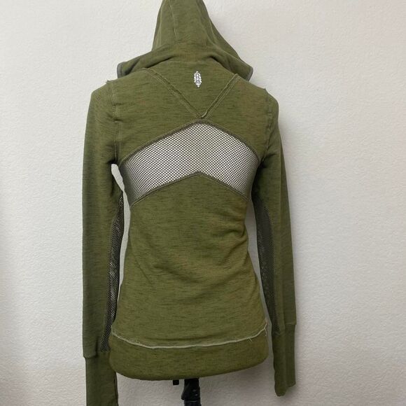 Free People FP Movement Markle Mesh 1/2 Zip Hoodie Olive Green XS - Picture 3 of 8